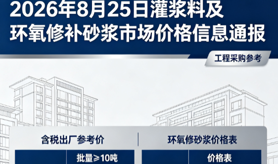 江汉石油管理局2026年8月25日灌浆料及环氧修补砂浆市场价格信息通报